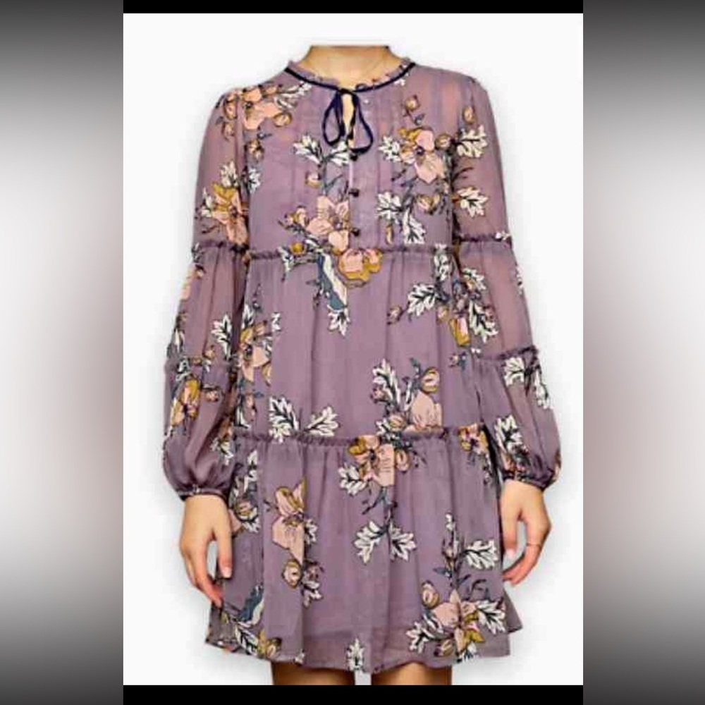 Xhilaration Lavender Floral Long Sleeve Dress